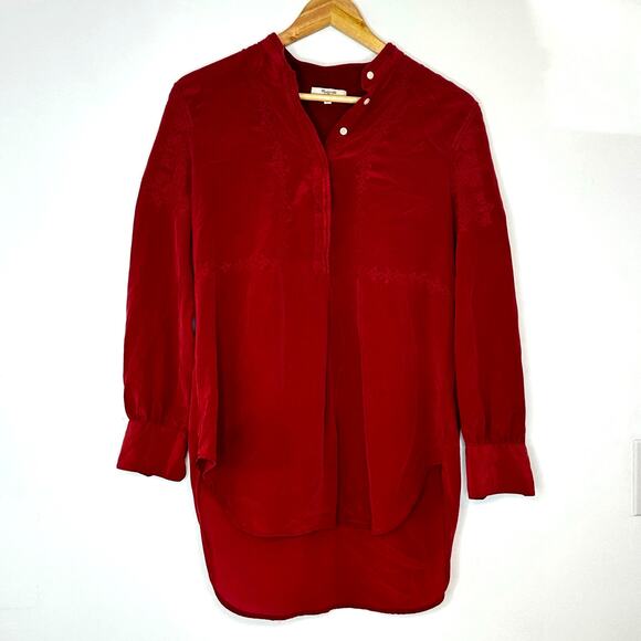 Madewell Ballad‎ Red Silk Embroidered Tunic Top Womans Small Feminine Romantic - Picture 2 of 8